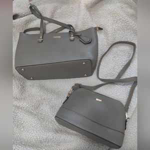 Gray tote and crossbody